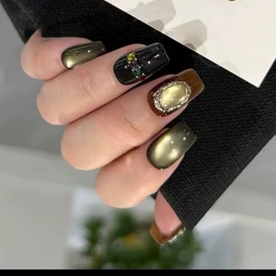 10Pcs Retro Fall Handmade Nail - огляд і ціна Nail Art Cat Eye Simple