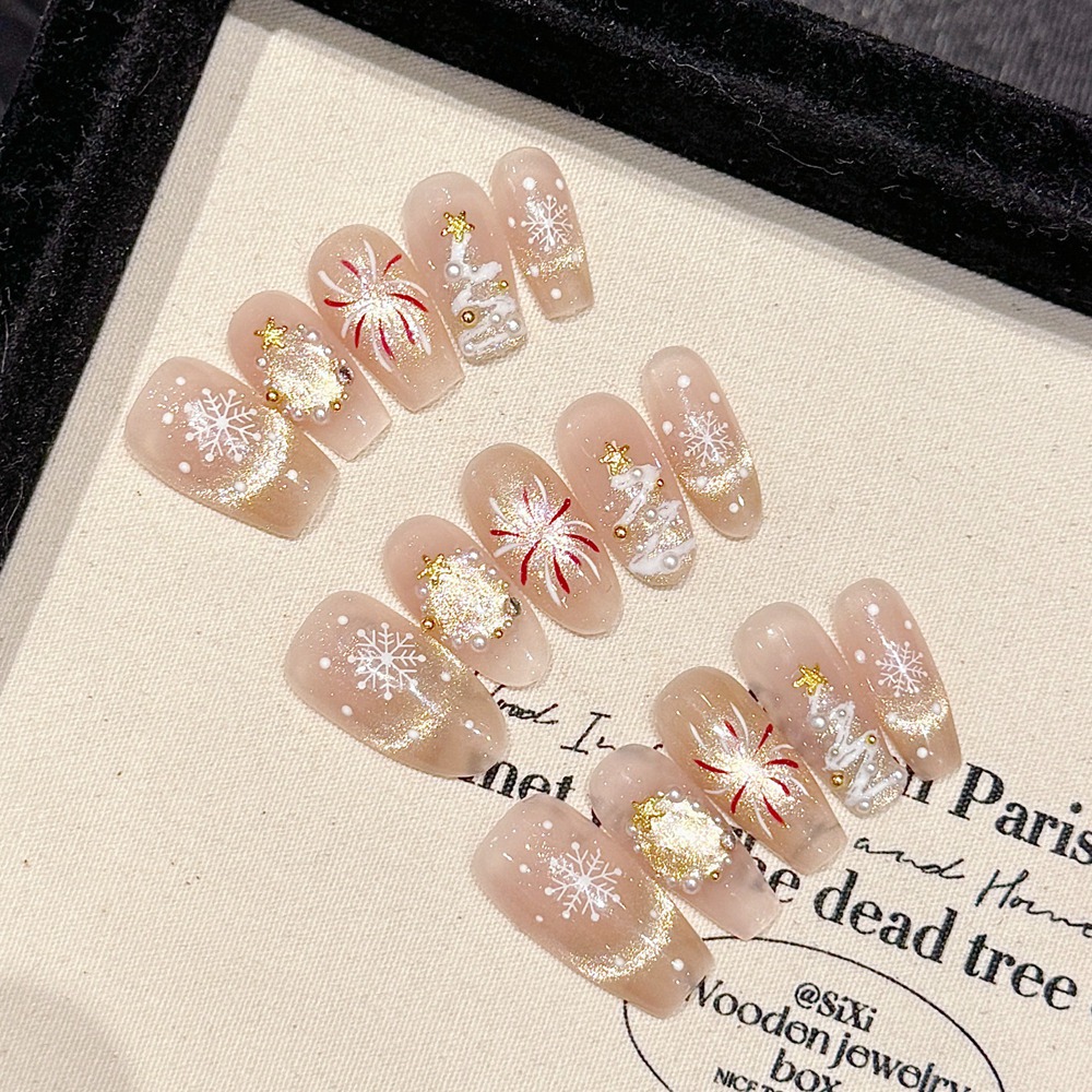 Handmade Nude Press on Nails L - огляд і ціна Nail Art Full Cat Eye