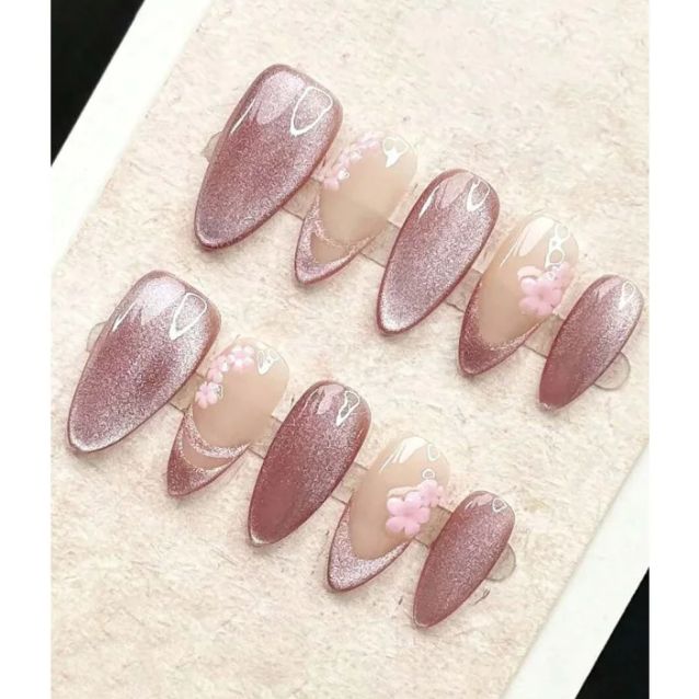 10 Pcs Handmade Medium Almond  - огляд і ціна Nail Art Cat Eye Simple