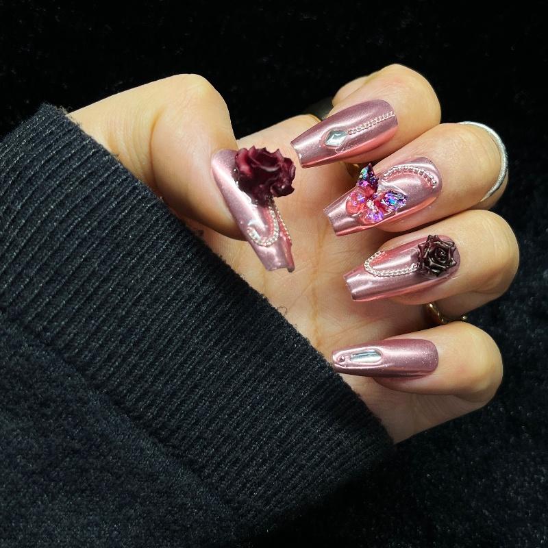 10PCS Rose Gold Press on Nails - огляд і ціна Nail Art Burgundy
