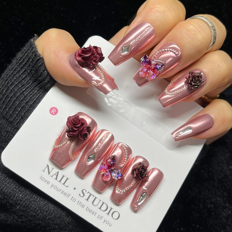 10PCS Rose Gold Press on Nails - огляд і ціна Nail Art Burgundy