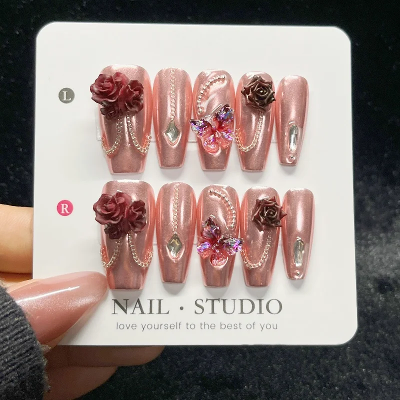 10PCS Rose Gold Press on Nails - огляд і ціна Nail Art Burgundy