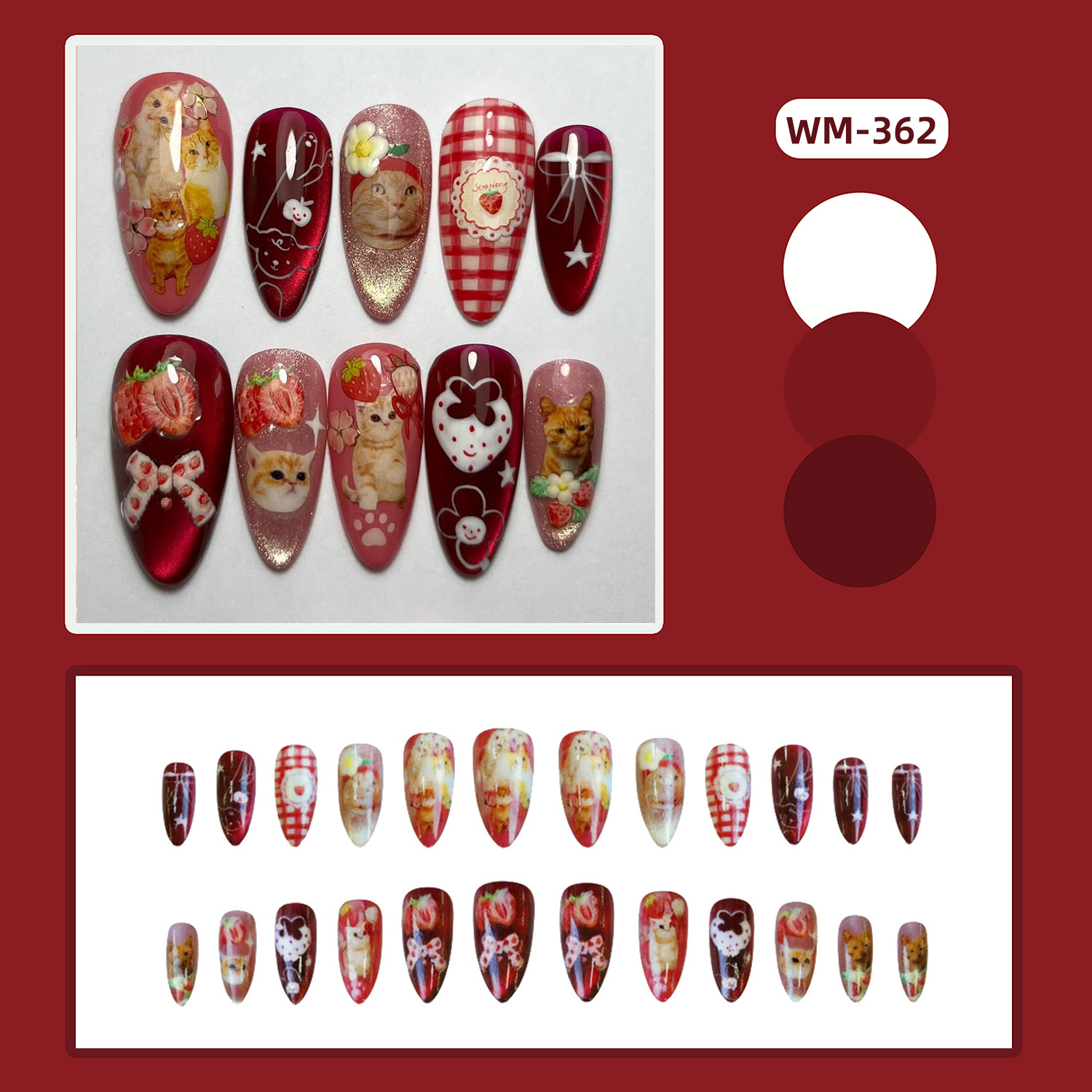 24pcs Strawberry Cat's Eye Pre - огляд і ціна Nail Art Strawberry
