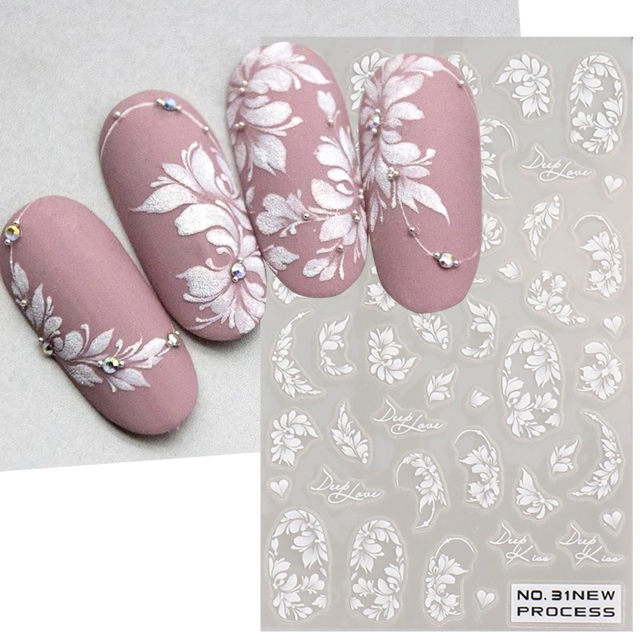 White Lace Flower Nail Art Sti - огляд і ціна Nail Art Simple Elegant